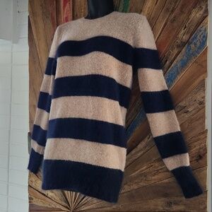 DemyLee New York beige/black wool/racoon hair knit striped Sweater Sz S